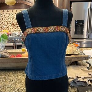 Y2K Giorgio Fiorlini Sz 5/6 Denim Embroidered Denim Tank Halter Top EVC